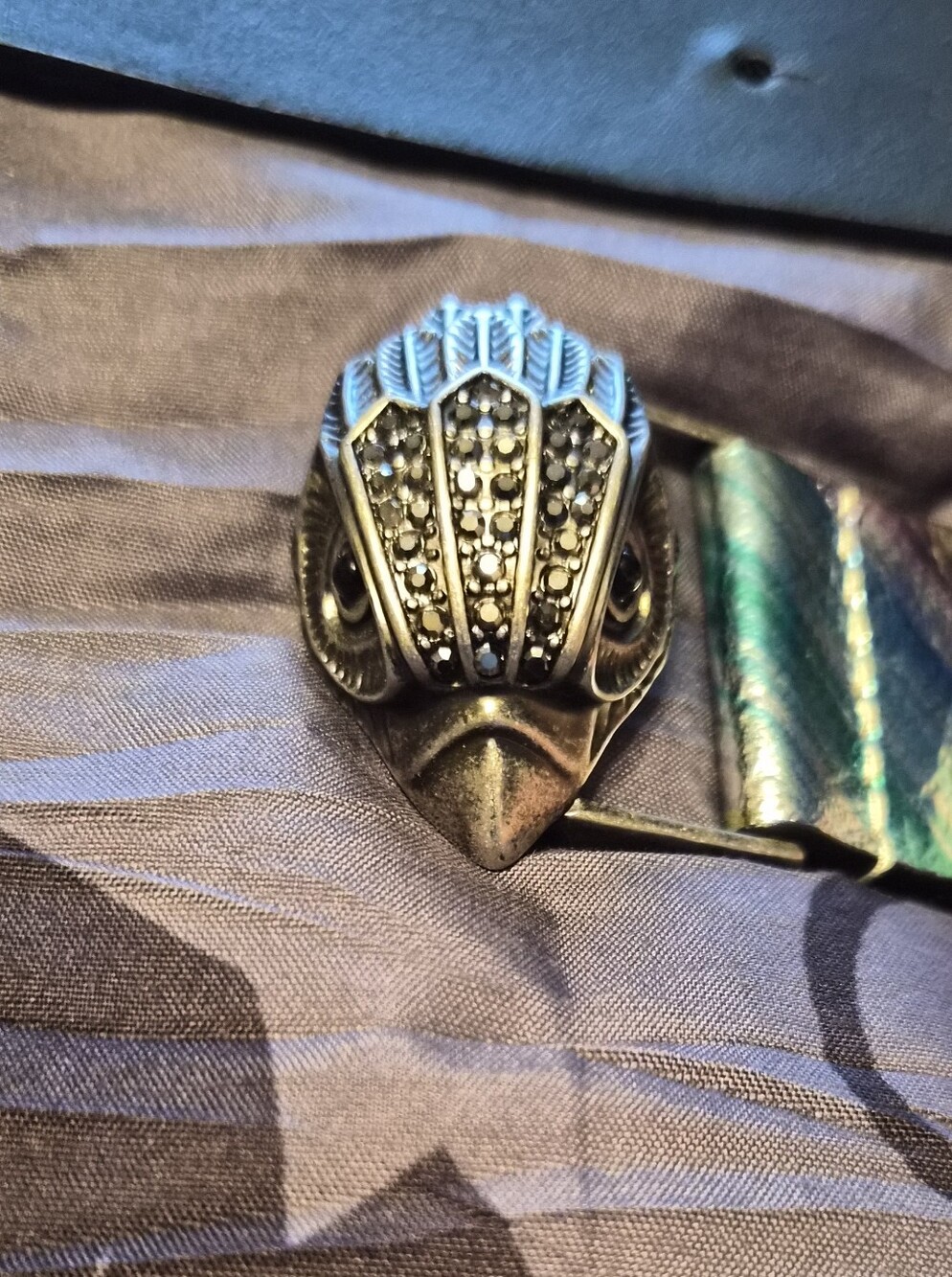 Kurt Geiger Silver Eagle Head Belt Buckle with Black Crystal Accents
